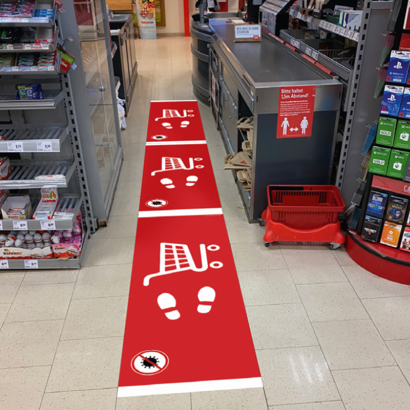 Hochwertige Standard Bodenaufkleber und Abstandsmarkierungen für Geschäftsräume von Feet2Meet.